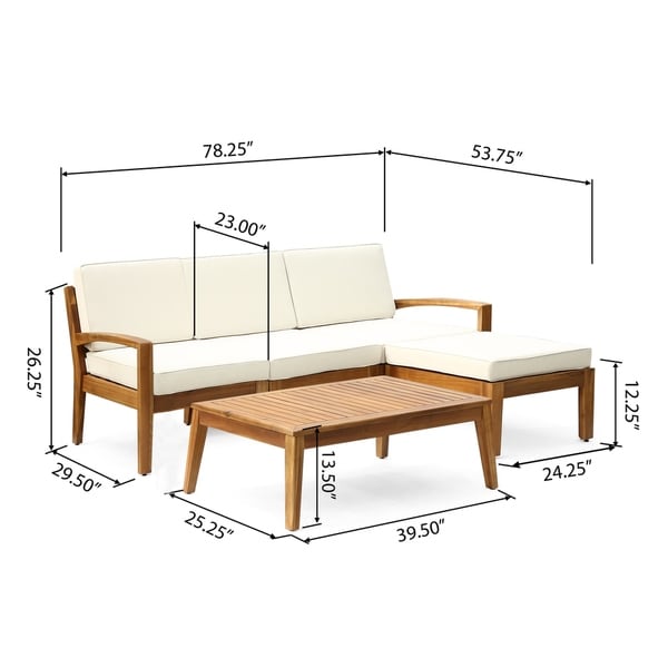 Grenada Outdoor 3-Seater Acacia Wood Frame Sectional Sofa Set with Water-Resistant Cushion by Christopher Knight Home