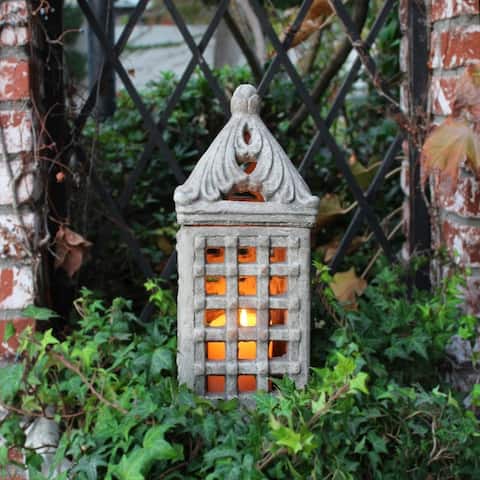 Urban Trends Cement Square Lantern with Sculpted Swirl Cutout Design in Concrete Finish, Large - Gray