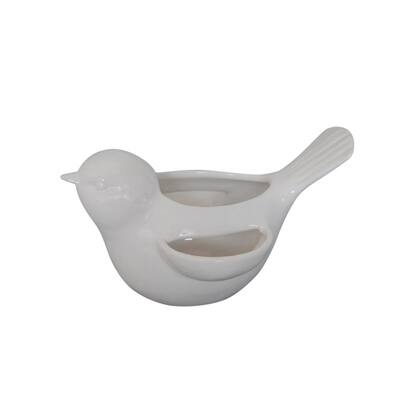 Slick And Elegant Dolomite Bird Flower Pot, White