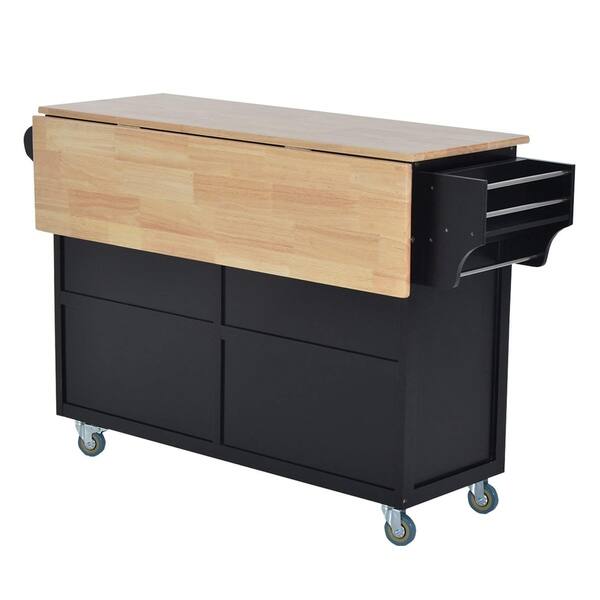 Homcom Wood Top Drop Leaf Multi Storage Cabinet Rolling Kitchen Island Table Cart With Wheels Black On Sale Overstock 23055932