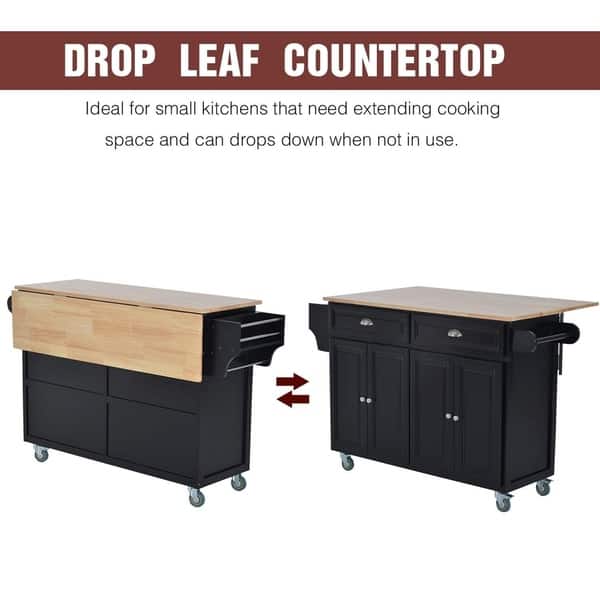 Homcom Wood Top Drop Leaf Multi Storage Cabinet Rolling Kitchen Island Table Cart With Wheels Black On Sale Overstock 23055932