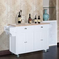 HomCom Wood Top Drop-Leaf Multi-Storage Cabinet Rolling Kitchen Island Table Cart With Wheels - White