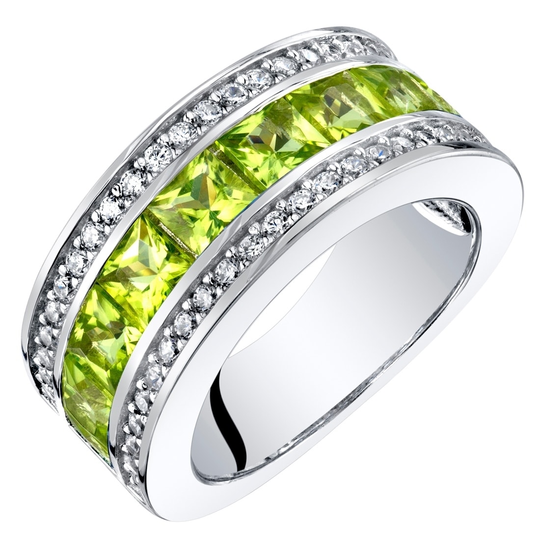SVC-JEWELS 3.00 CTW Round Cut Peridot 14K Black Gold Plated Three Row Wedding Band Ring For Mens