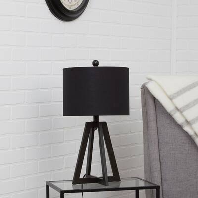 Nila Transitional Open Frame Table Lamp with Black and Gold Shade