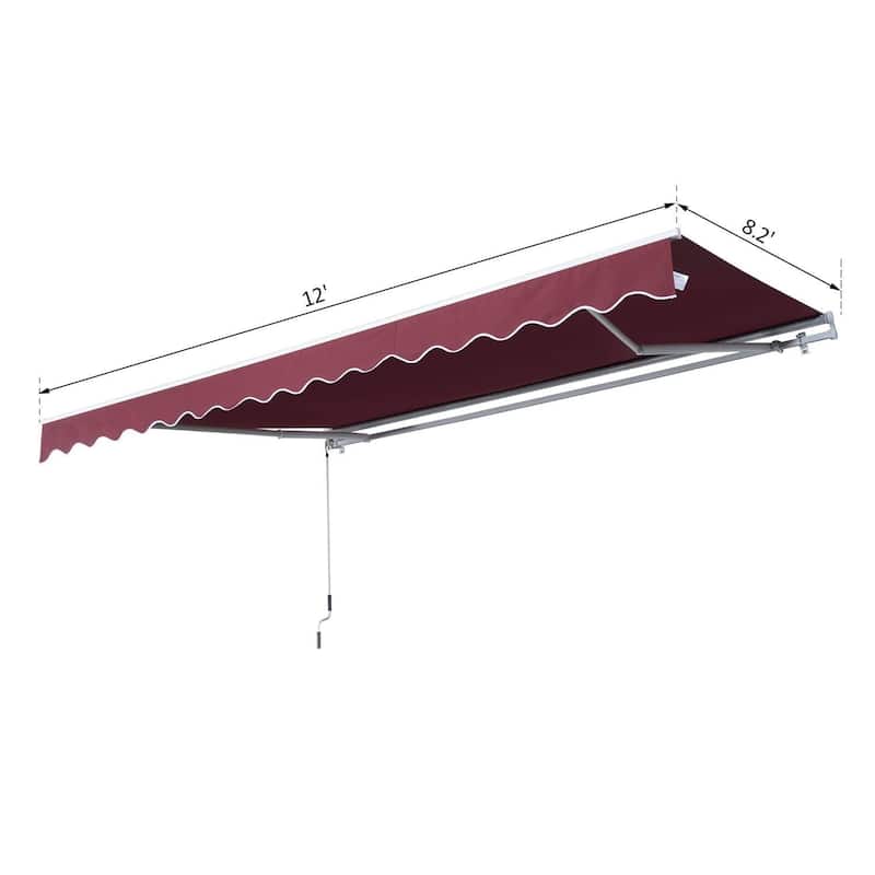 Outsunny 12' x 8.2' Outdoor Patio Manual Retractable Exterior Window Awning - Red