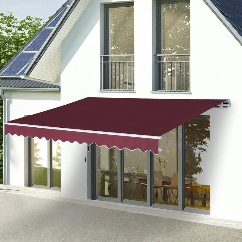 Outsunny 12' x 8.2' Outdoor Patio Manual Retractable Exterior Window Awning - Red