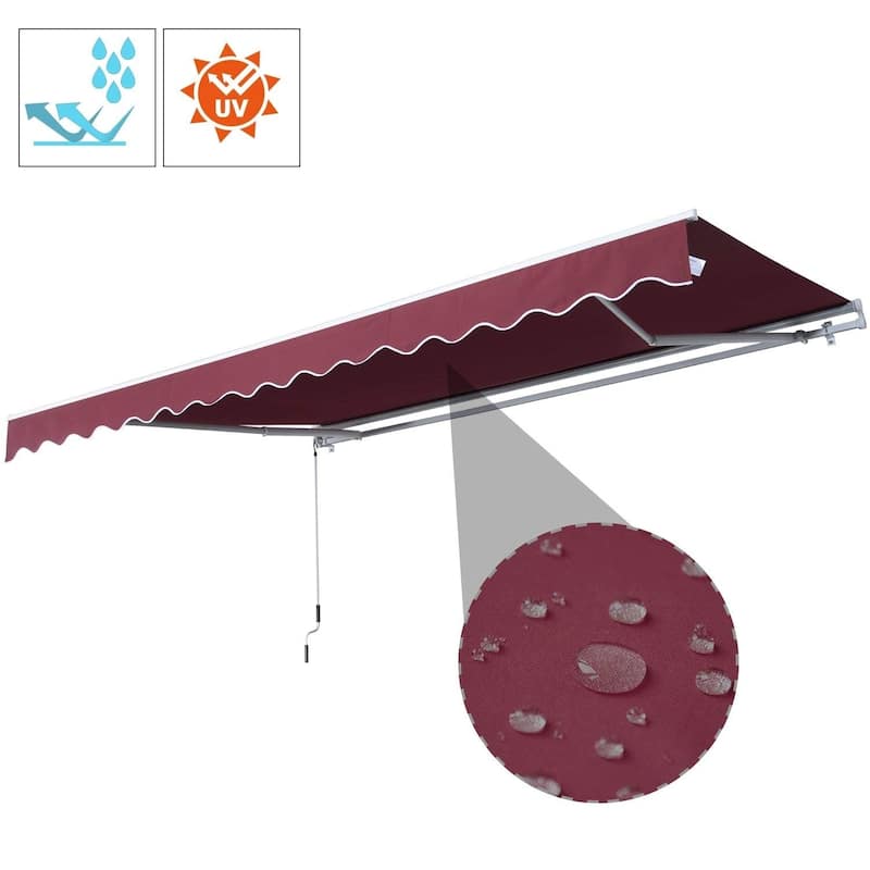 Outsunny 12' x 8.2' Outdoor Patio Manual Retractable Exterior Window Awning - Red