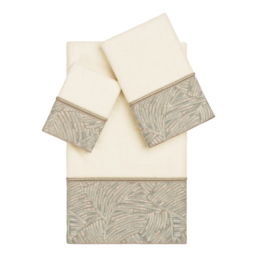 Authentic Hotel and Spa Turkish Cotton Fern Jacquard Trim Cream 3-piece Towel Set