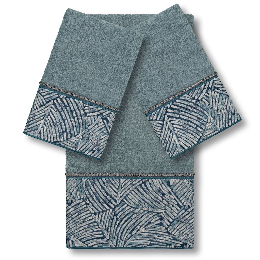Authentic Hotel and Spa Turkish Cotton Fern Jacquard Trim Teal Blue 3-piece Towel Set