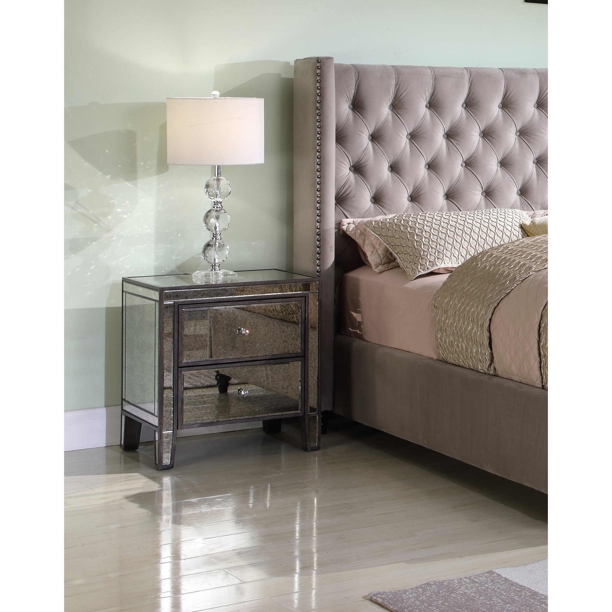 grey mirrored nightstand