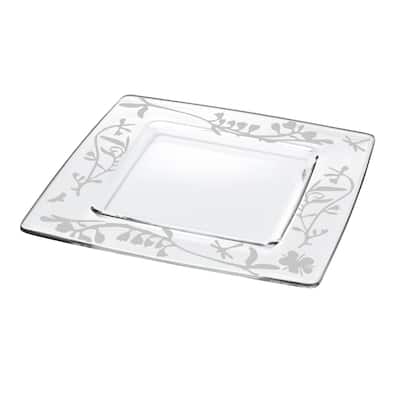 Majestic Gifts European High Quality Glass Serving Tray- Platter - White- 13" Square