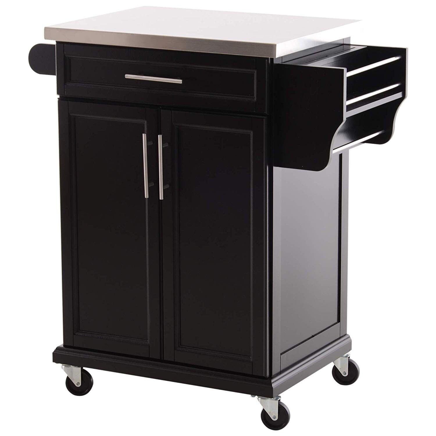 White Wood Kitchen Island Counter Utility Cart Stainless Steel Top Wheels Drawer Kitchen Islands Kitchen Carts Home Garden