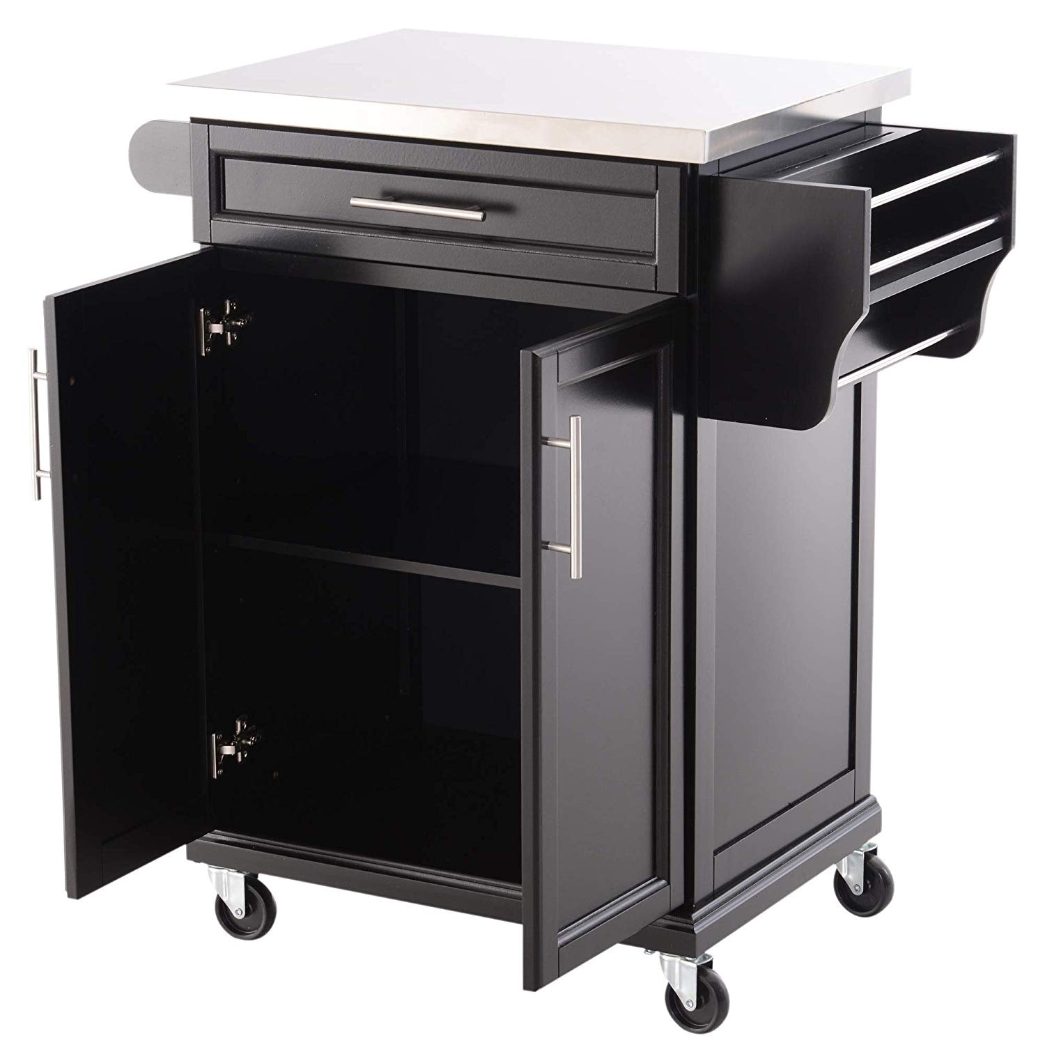 Homcom Wood Stainless Steel Multi Storage Rolling Kitchen Island Utility Cart With Wheels Black On Sale Overstock 23056738