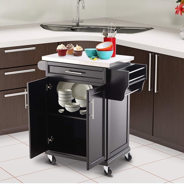Shop Homcom Wood Stainless Steel Multi Storage Rolling Kitchen