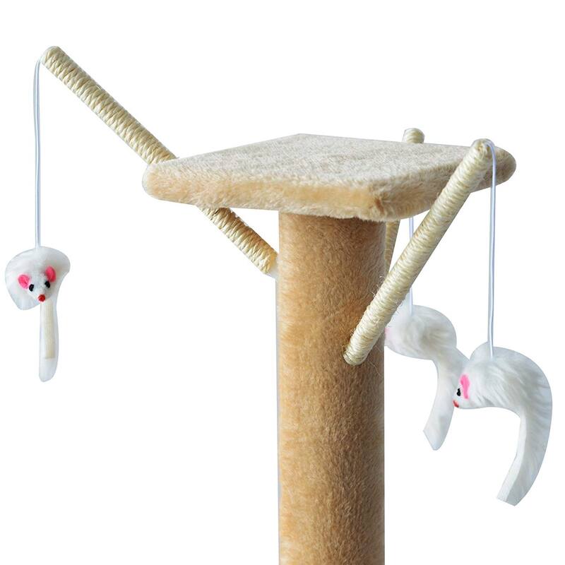 PawHut 52" Plush Sturdy Interactive Cat Condo Tower Scratching Post Activity Tree House - Beige