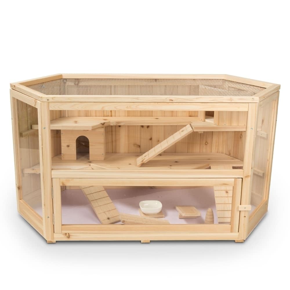 ALEKO Deluxe Fir Wood 3-Tier Hamster Large Cage - 44 x 24 x 23 inches