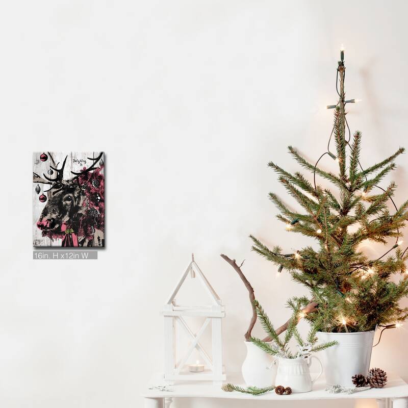Olivia Rose 'Christmas Reindeer' Wrapped Canvas Textual Wall Art - 12" W x 16" H