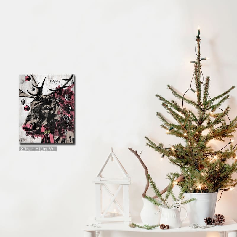 Olivia Rose 'Christmas Reindeer' Wrapped Canvas Textual Wall Art - 16" W x 20" H