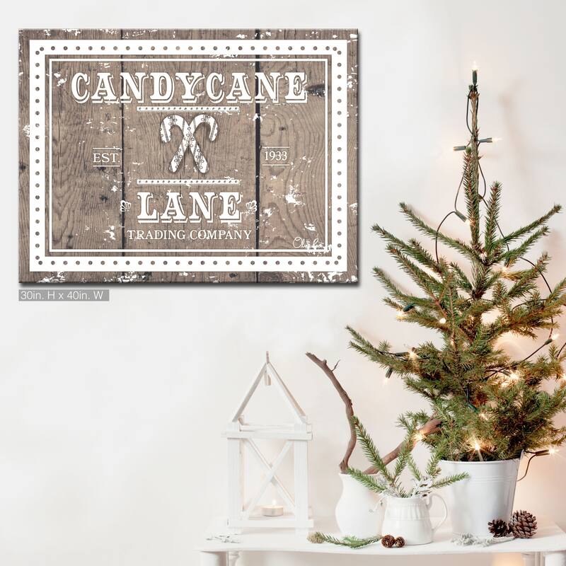Olivia Rose 'Christmas Candycane Lane' Wrapped Canvas Textual Wall Art - 40" W x 30" H
