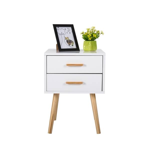 Shop Kinbor Night Stand Side Table Beside End Table Mid Century Accent Furniture For Bedroom W 2 Storage Drawers Overstock 23058386