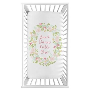 Sweet Jojo Designs Blush Pink, Mint and White Sweet Dreams Watercolor Rose Butterfly Floral Collection Fitted Crib Sheet