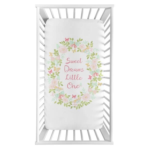 slide 1 of 1, Sweet Jojo Designs Blush Pink, Mint and White Sweet Dreams Watercolor Rose Butterfly Floral Collection Fitted Crib Sheet