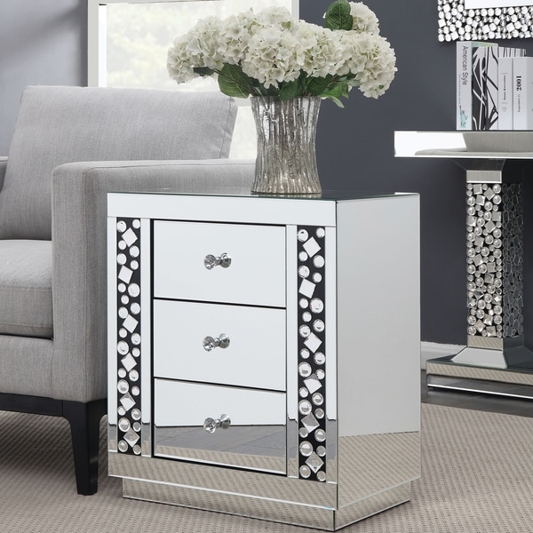 Shop Silver Orchid De Bray Mirrored 3 Drawer Side Table Overstock 23059434