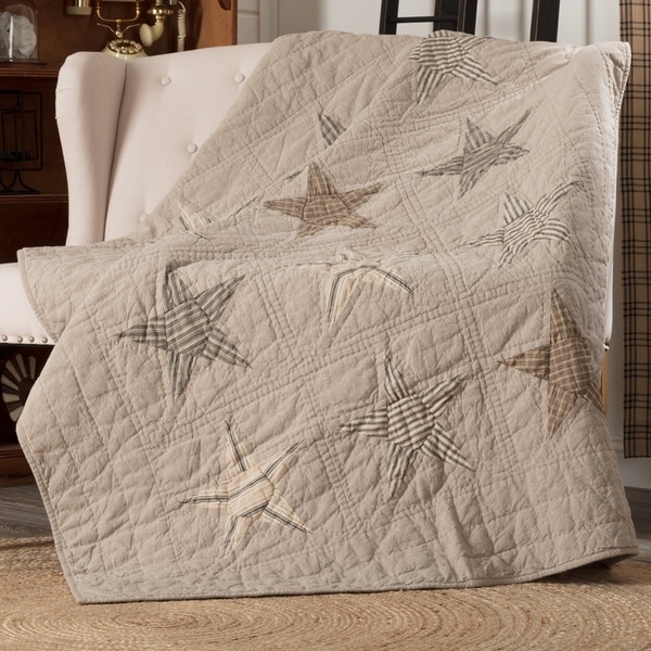Tan Farmhouse Decor VHC Sawyer Mill Star Throw Rod Pocket Cotton Star Patchwork Chambray