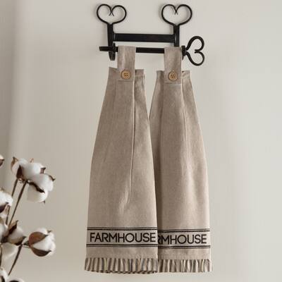 Sawyer Mill Charcoal Farmhouse Button Loop Kitchen Towel Set of 2 - Kitchen Towel 6.5x18