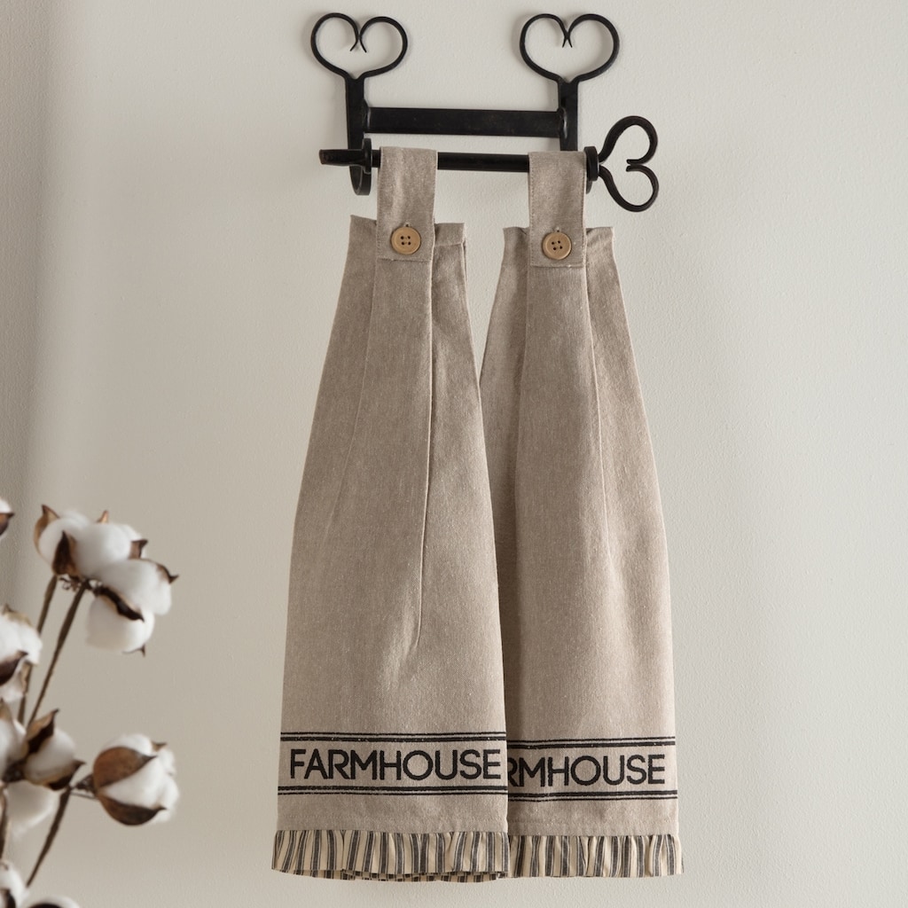 Sawyer Mill Charcoal Farmhouse Button Loop Kitchen Towel Set of 2 - Kitchen Towel 6.5x18