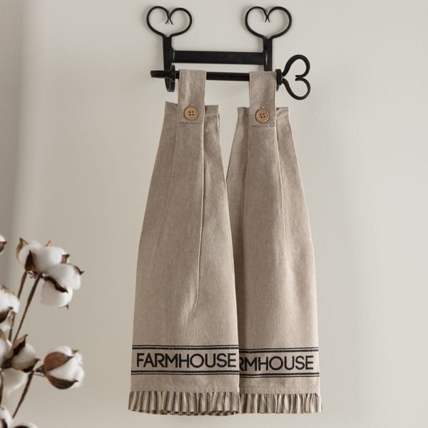 Sawyer Mill Charcoal Farmhouse Button Loop Kitchen Towel Set of 2