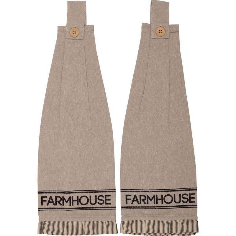 Sawyer Mill Charcoal Farmhouse Button Loop Kitchen Towel Set of 2 - Kitchen Towel 6.5x18