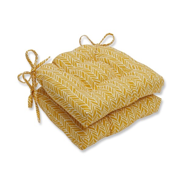 Pillow Perfect Indoor Herringbone Egg Yolk Reversible Chair Pad (Set of 2)