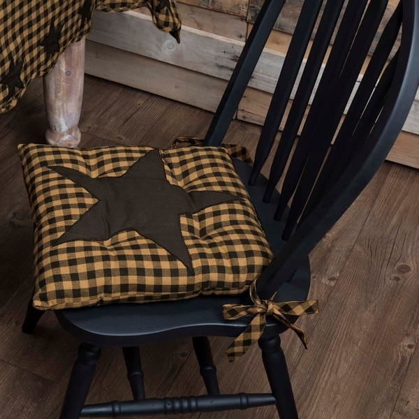 Black Primitive Tabletop Kitchen VHC Black Star Chair Pad Cotton Star Appliqued
