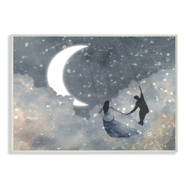 The Stupell Home Décor Collection Grey and Blue Celestial Love Sky Swinging Wall Plaque Art, Proudly Made in USA