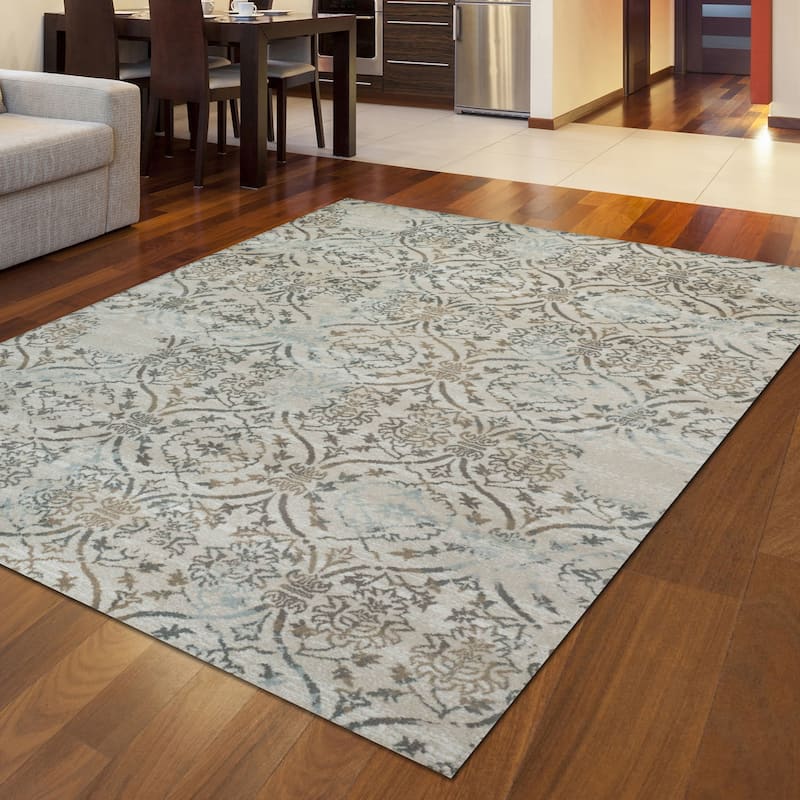 Admire Home Living Plaza Transitional Oriental Distressed Damask Pattern Area Rug