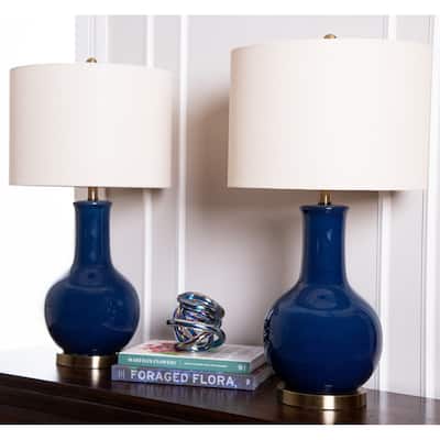 Abbyson Gourd Navy Blue Ceramic 29-Inch Table Lamp (Set of 2)
