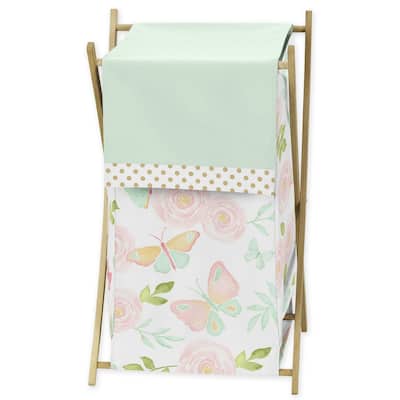 Sweet Jojo Designs Blush Pink, Mint and White Watercolor Rose Butterfly Floral Collection Laundry Hamper