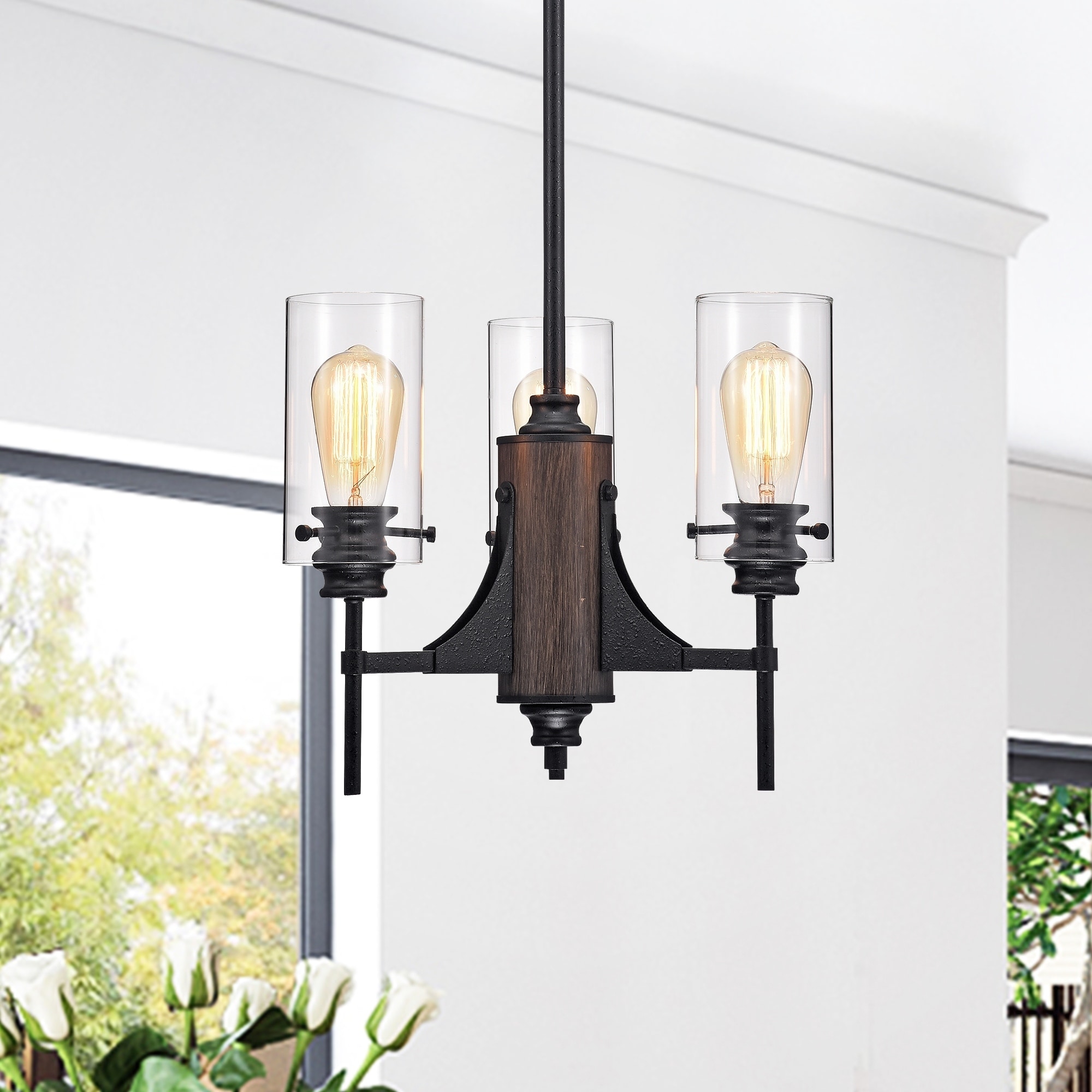Udax 3-light Black Chandelier with Glass Cylinder Shades (includes Edison Bulbs) - Chandeliers For Bedrooms by Overstock.com