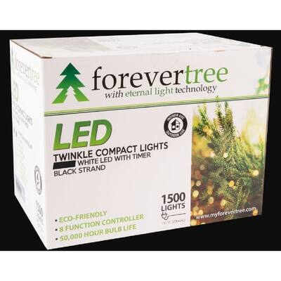 Forever Tree 1500 LED Compact White Lights w Black Wire