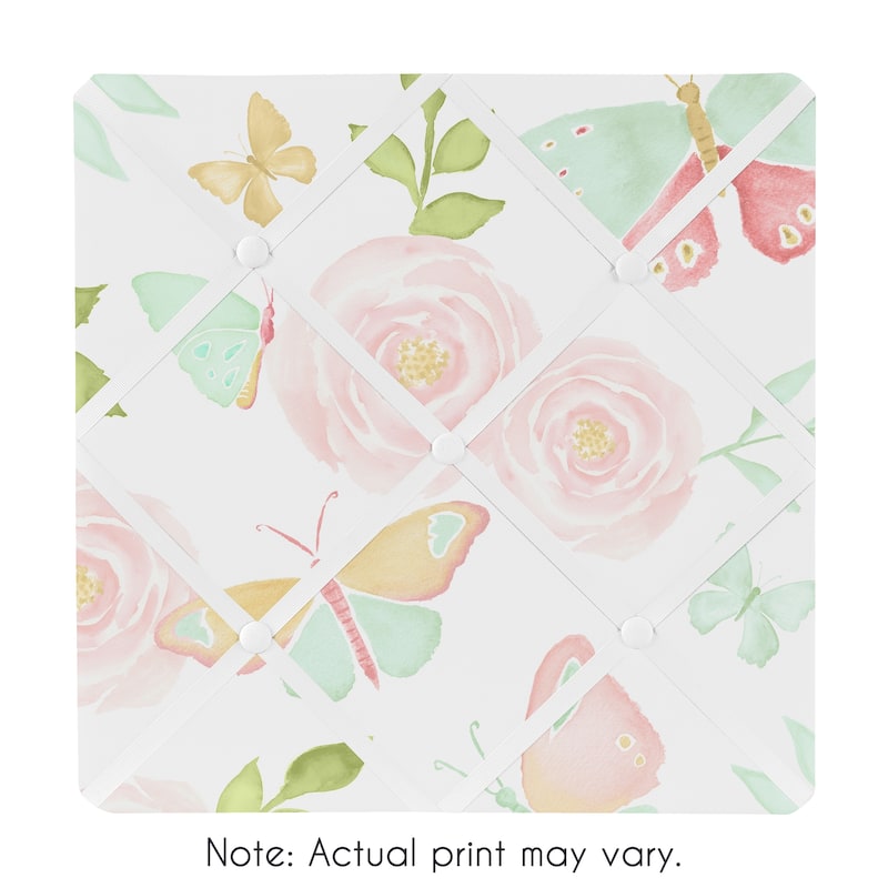 Sweet Jojo Designs Blush Pink Mint Watercolor Rose Butterfly Floral Collection 13inch Fabric Memory Photo Bulletin Board