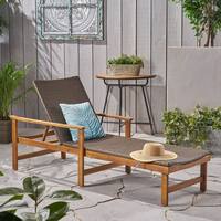 Hampton Outdoor Rustic Acacia Wood Chaise Lounge with Wicker Seating by Christopher Knight Home