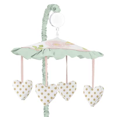 Sweet Jojo Designs Blush Pink, Mint, Gold and White Watercolor Rose Butterfly Floral Collection Musical Crib Mobile