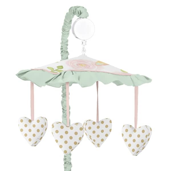 slide 1 of 1, Sweet Jojo Designs Blush Pink, Mint, Gold and White Watercolor Rose Butterfly Floral Collection Musical Crib Mobile