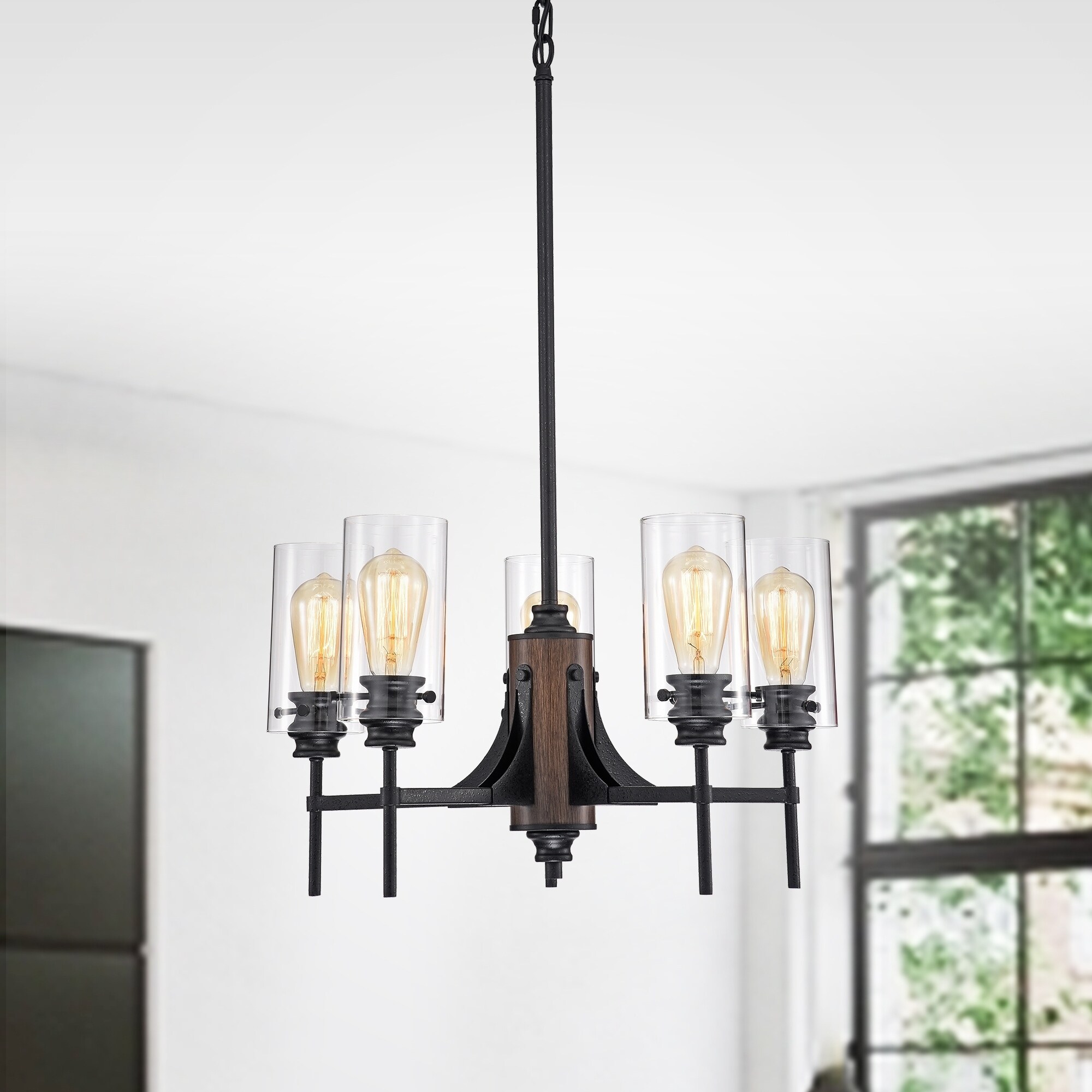 Signar 5-light Black Chandelier with Glass Cylinder Shades (includes Edison Bulbs) - Chandeliers For Bedrooms by Overstock.com