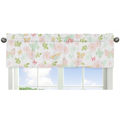 Sweet Jojo Designs Blush Pink, Mint and White Watercolor Rose Butterfly Floral Collection Window Curtain Valance