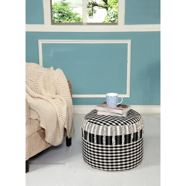 LR Home hot Tufted Checkered Geometric Pouf, 18