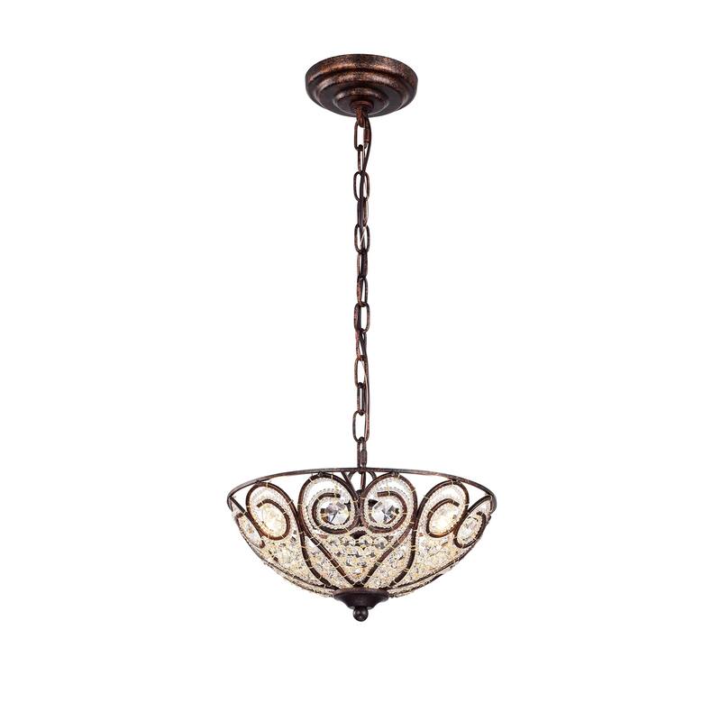 Ceslee 3-light Rustic Bronze Pendant Lamp with Heart Scroll Crystal Shade
