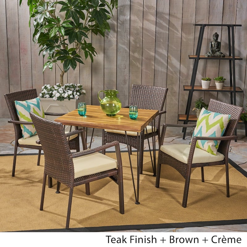 Tatum Outdoor Industrial Wood and Wicker 5 Piece Square Dining Set by Christopher Knight Home