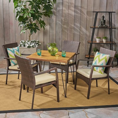 Tatum Outdoor Industrial Wood and Wicker 5 Piece Square Dining Set by Christopher Knight Home